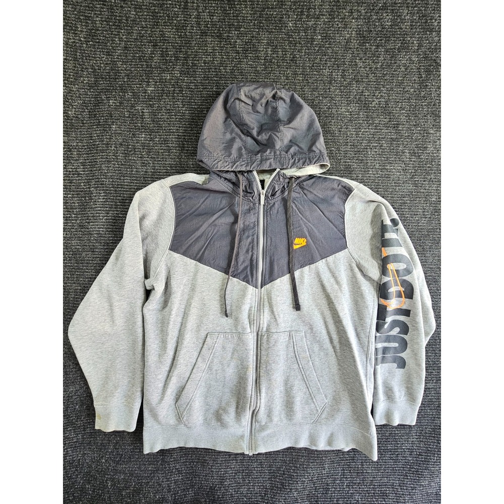 Nike Hoodie Mens Large Gray Blue Logo Fleece Lined Full Zipper Kangaroo Pockets